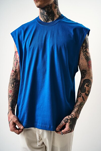 Respire Ανδρικό μπλουζάκι Basic Zero Sleeve Oversize Μπλε