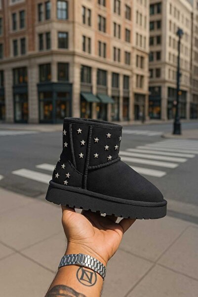 LİASSHOES içi tüylü yıldız zımbalı kaymaz taban çocuk genç yetişkin bot