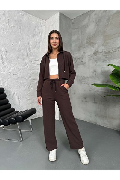 Elif Özbey Butik Brown Front Zipper Hooded Thessaloniki Team