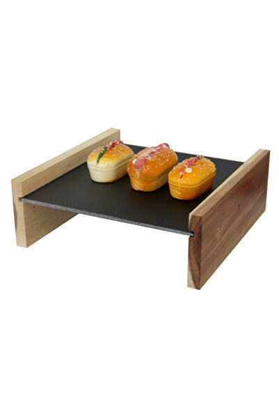 Raki Acacia wooden stand 27x10x1.5cm with slate plate 27x25x0.4cm for presentation