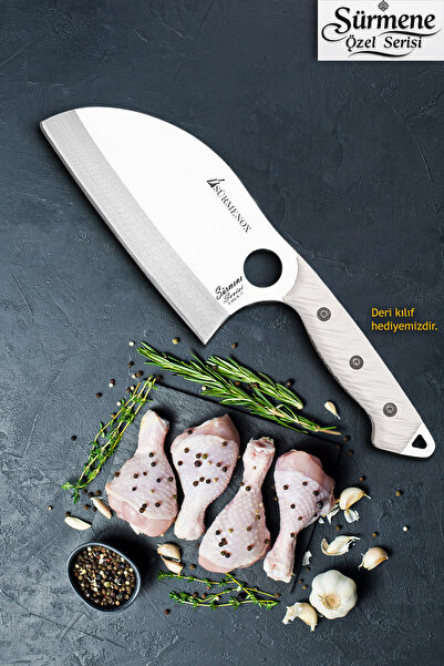 SÜRMENOX Sürmene Serisi K Almazan Mutfak Şef Bıçağı Bıçak Kamp Bıçağı Deri Kı...