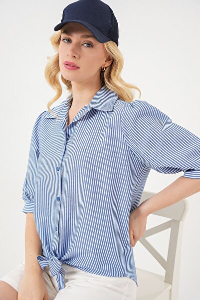 Hiccup Bdart Three Quarter Sleeve Striped Poplin Shirt