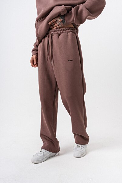Respire Men's Basic Baggy Sweatpants with Text Detail Cocoa