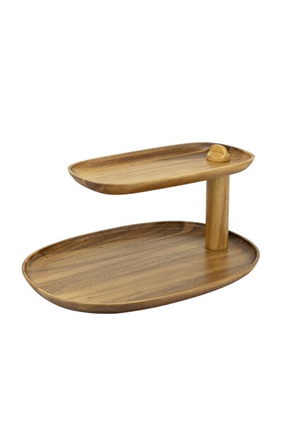 Culinaro Stand bufet oval cu 2 nivele ALAS, din lemn acacia, 51x41xh36cm