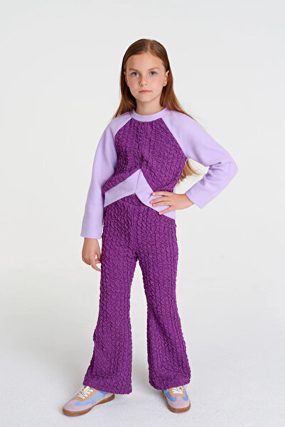 SheShe Set de trening crop tricotat liliac pentru fete – 4-12 ani, pantaloni ...