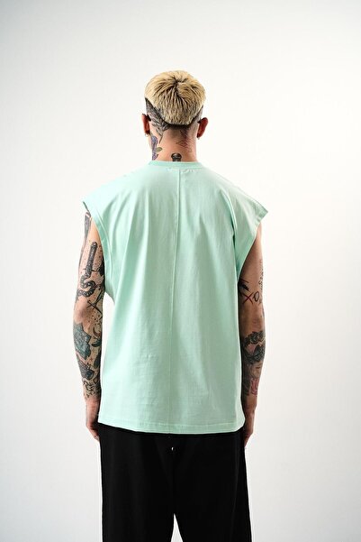Respire Ανδρικό μπλουζάκι Basic Zero Sleeve Oversize Νεροπράσινο