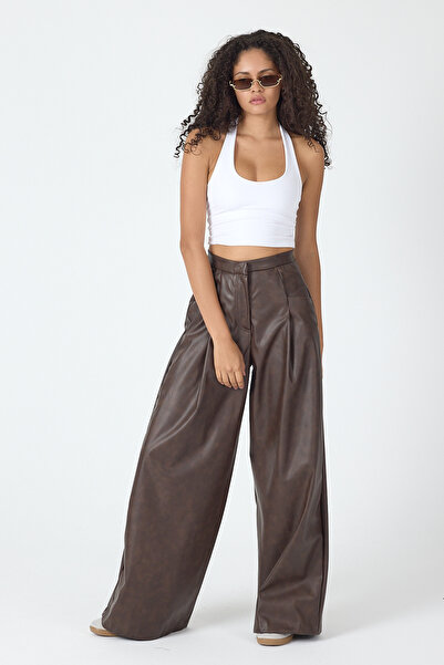 PASSİONE MİA Wide Leg Leather Pants