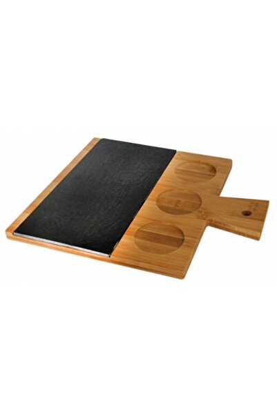 Raki Bamboo presentation and serving platter 35x30x1.5cm with slate plate 30x15cm with handle