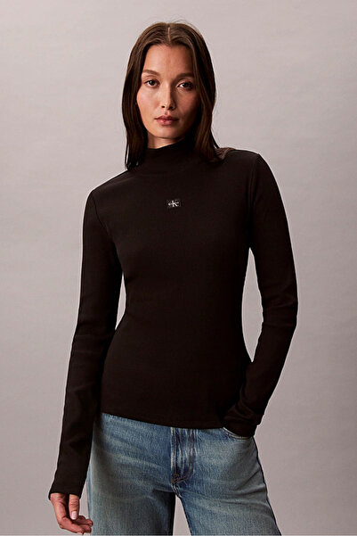 Calvin Klein Kadın Dar Kalıp Balıkçı Yaka Uzun Kollu T-Shirt - Siyah