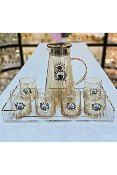 Radin Damanhoor Luxury Glass Jug Set With 6 Glasses And Acrylic Tray