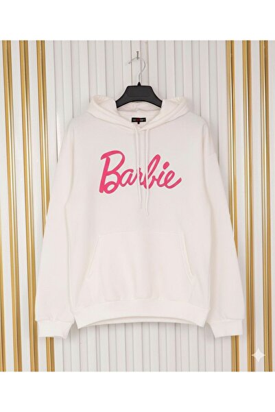 Esra Butik Hane سويت شيرت نسائي بطبعة باربي بقلنسوة 3 خيوط