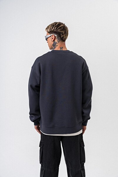 Respire Ανδρικό φούτερ με λεπτομέρεια κειμένου Basic Oversize Smoked