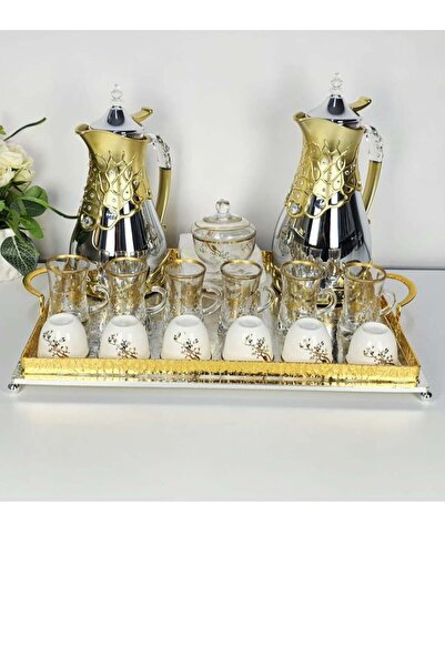 Radin Damanhoor Thermose Set of 22 Pieces: 2 Thermoses, 6 Tea Cups & Saucers, 6 Cawa Cups, Tray, Sugar Bow