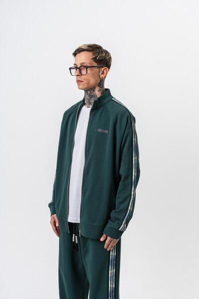 Respire Hanorac oversize pentru bărbați, cu dungi întunecate, cu guler înalt, cu fermoar dublu, Nefti