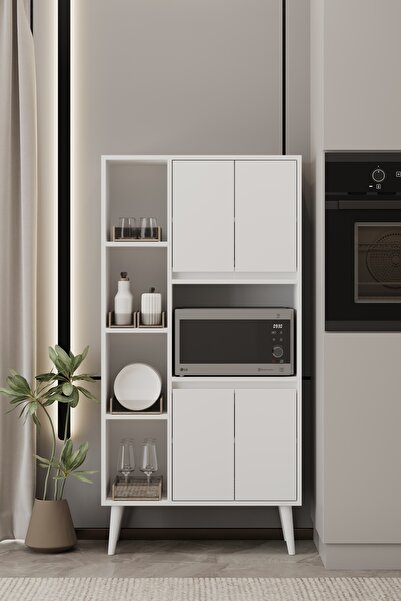 moldesan LİNEA BEYAZ MDF ÇOK AMAÇLI FIRIN DOLABI RAFLI,KAPAKLI 80x32x140 cm