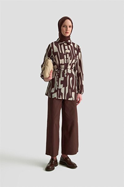 Armine Soyut Desenli Tunik 25KD1014 Vizon