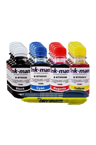 Ink-mate Set Cerneala Compatibil Brother 4x100ml BTD60BK Negru, 4x100ml BT5000C Cyan, 4x100ml BT5000