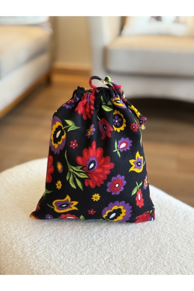 MEKİK BUTİK Ekolojik bez kese - pazen kumaş büzgülü bez kese- makyaj çantası - bez poşet - hediye kesesi 20x25