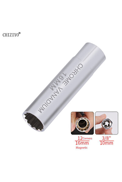 Choice 16mm Universal Spark Plug Socket Spark Plug Wrench 3/8 Magnetic 12 Angle Thin Wall for 14mm 16mm Spa