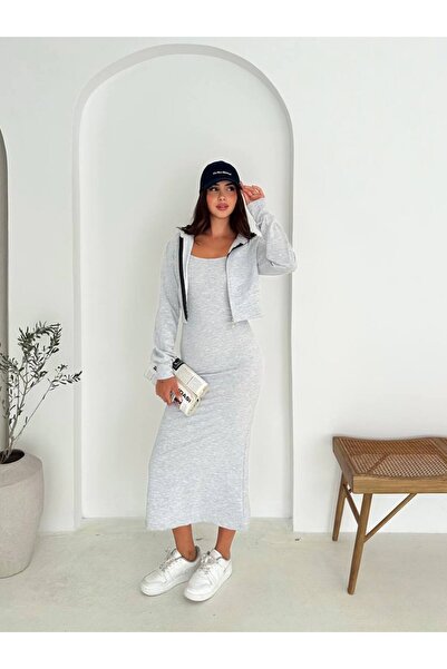 By Kuzey Aras Women's Two Thread Long Dress Coat Set Stylish Sports Combination