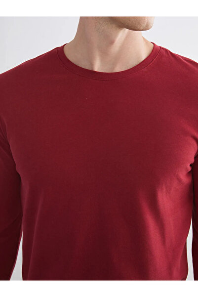 LC Waikiki Burgundy Crew Neck Long Sleeve Men's Pajama Top