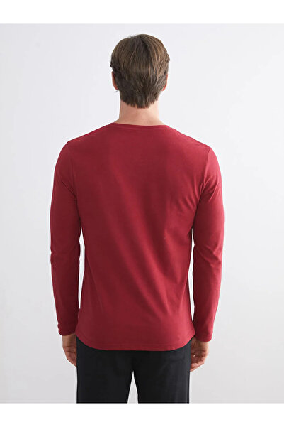 LC Waikiki Burgundy Crew Neck Long Sleeve Men's Pajama Top