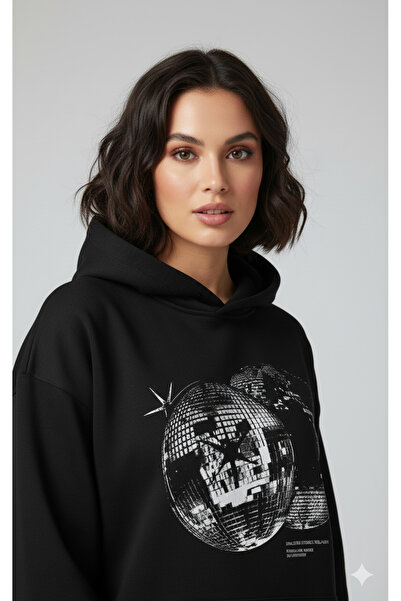 dwnwear Hooded Sweatshirt, Disco Ball Printed, Modern Design, Comfortable Stylish, Suitable for Street Fashion