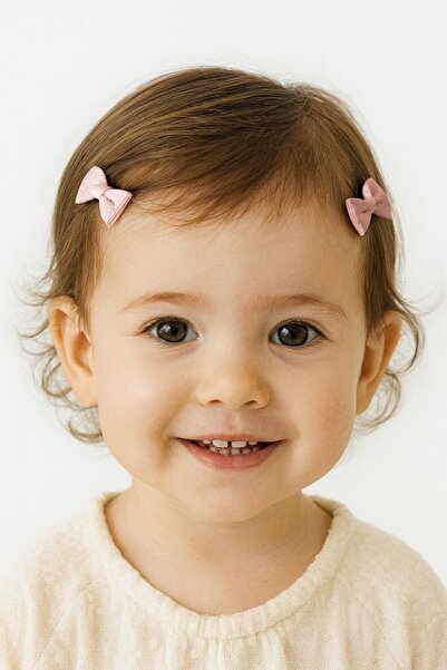 TAKIŞTIR 2-Piece Pink Color Ribbon Figured Hairless Baby Hair Clip