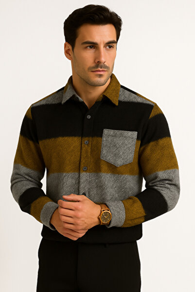 Tekin Erkek Renk Bloklu Uzun Kollu Oduncu Gömlek