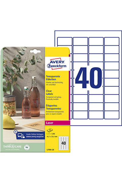Avery Zweckform Etichete L7781-25, transparent clar, 40/A4, dimensiuni 45.7 x 25.4 mm, 25 coli/top