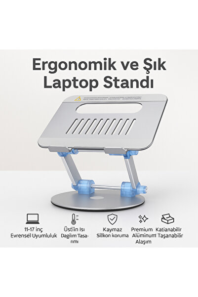 Coverzone Laptop Standı Katlanabilir Alüminyum, 11-17 inç Uyumlu, Ayarlanabilir Açı, Ev ve Ofis İçin | S4