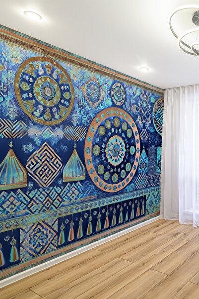 dreamwall Osmanlı Motifli Etnik ve Otantik Mavi Saray Tasarımlı Tekstil Duvar Kağıdı