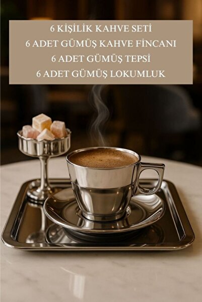 isra kristal 6 Kişilik Lüks Gümüş Kahve Sunum Seti – Şık Fincan Takımı, Lokumluk ve Tepsi - Şık Sunumluk