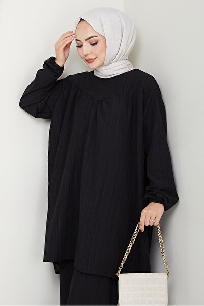 Bestenur Tunic Trousers Double Set 1606 - Black