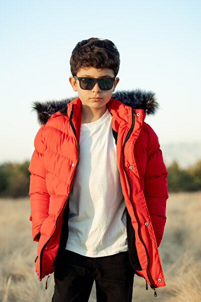 FREE ARSLAN COLLECTİON Faux Fur Plush Lined Detachable Hooded Coat Boys' Coat