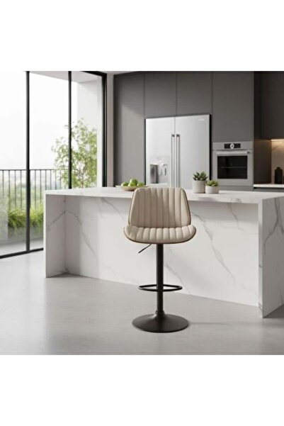 BAITY كرسي بار (بيستيم) قماش قابل لتعديل الارتفاع مع قاعدة معدنية - بيج