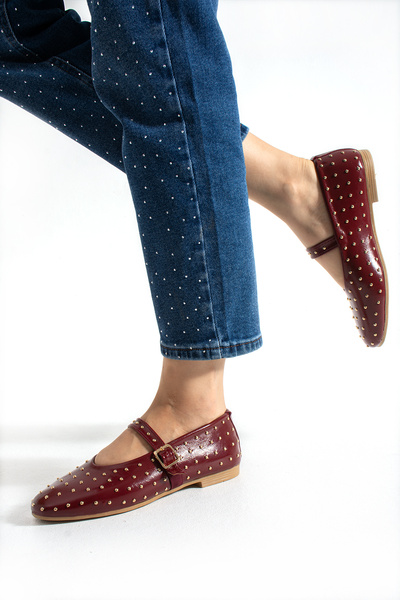 nevanın pabuçları Katya Trop Detailed Leather Comfortable Fit Women's Ballet Flats