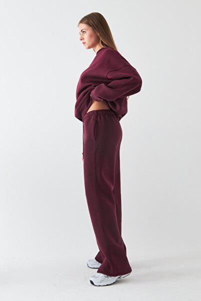 The Champ Clothing Uniszex oversize melegítő szett, Basic bordó – Kerek nyakú, bő szárú, 3 szálú, bordázott polár