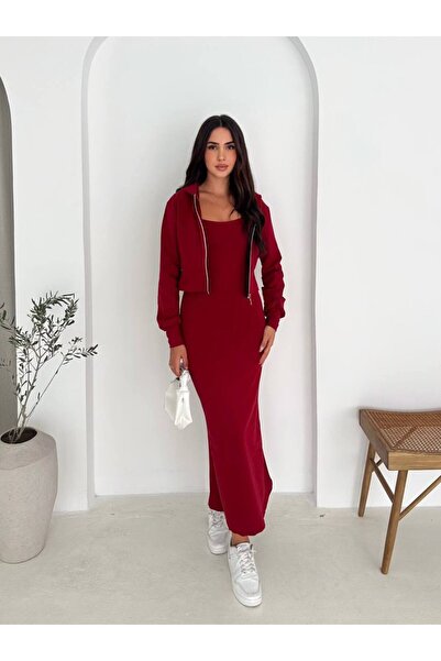 By Kuzey Aras Women's Two Thread Long Dress Coat Set Stylish Sports Combination