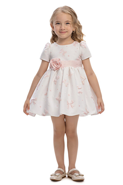 Pamina Fiyonk Desen Kuşak Detaylı Bebek Elbise