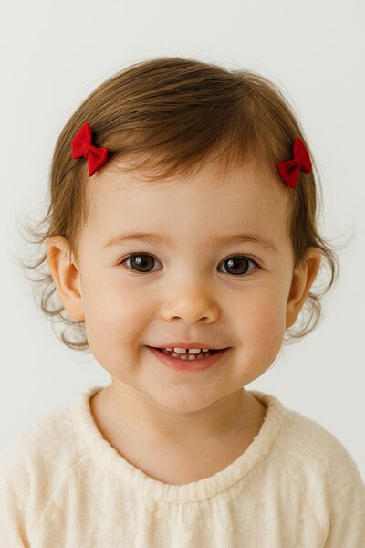 TAKIŞTIR مشبك شعر للأطفال بدون شعر على شكل شريط أحمر اللون مكون من قطعتين