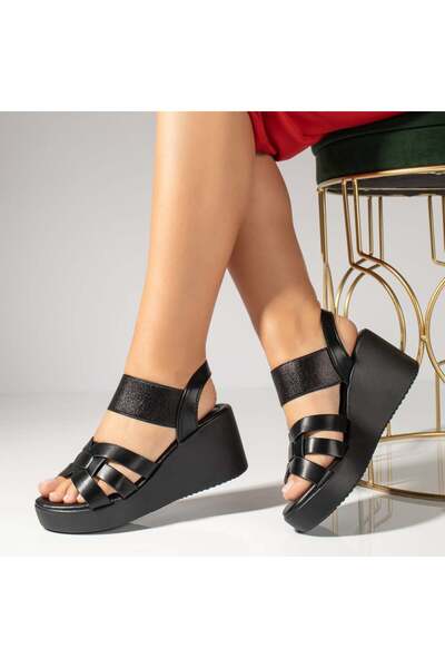 BMoD Sandale negre pentru femei cu platformă și baretă elastică MOD13882