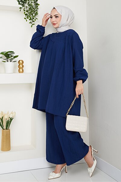 Bestenur Tunic Trousers Double Set 1606 - Navy Blue