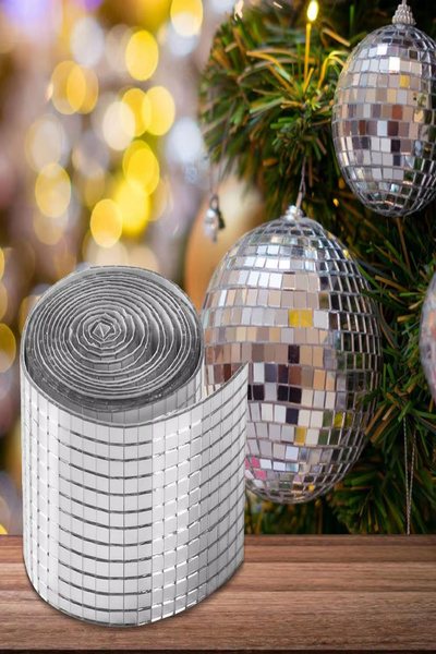 Tor Store Gümüş Renk Aynalı Mozaik Taşlı Kare Dekor Süsleme Bandı 3D Aynalı S...