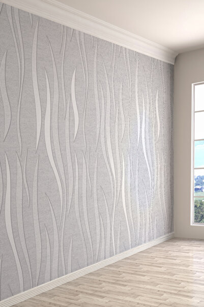 dreamwall Minimal Modern Çizgiler Gri Dalga Desenli Tekstil Duvar Kağıdı