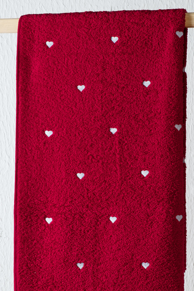 DNZGÜLCAN Kırmızı Kalpli Havlu Seti Hamam Seti – 50x90 ve 70x140 cm Banyo Havlu Takımı