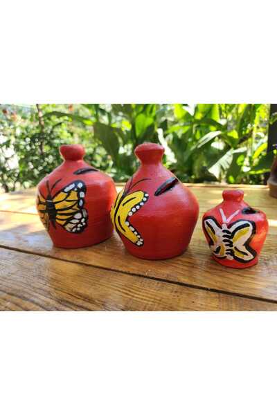 Comlekevi toprak saksı El yapımı toprak 3 lü kumbara seti
