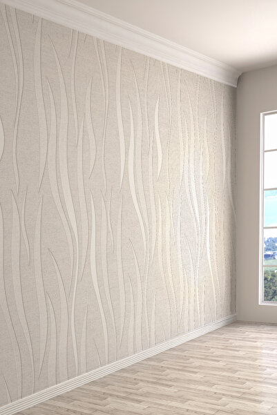 dreamwall Minimal Modern Çizgiler Ekru Dalga Desenli Tekstil Duvar Kağıdı