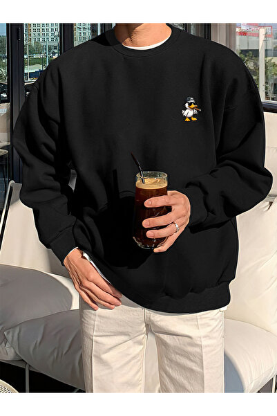 Lider Leather Суитшърт с принт и обло деколте – унисекс – 2-слоен полиестер с...