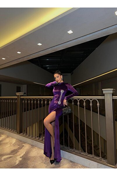 Modafeminen Βελούδινο ελαστικό ύφασμα με πέτρινη λεπτομέρεια άνοιγμα βραδινό ...